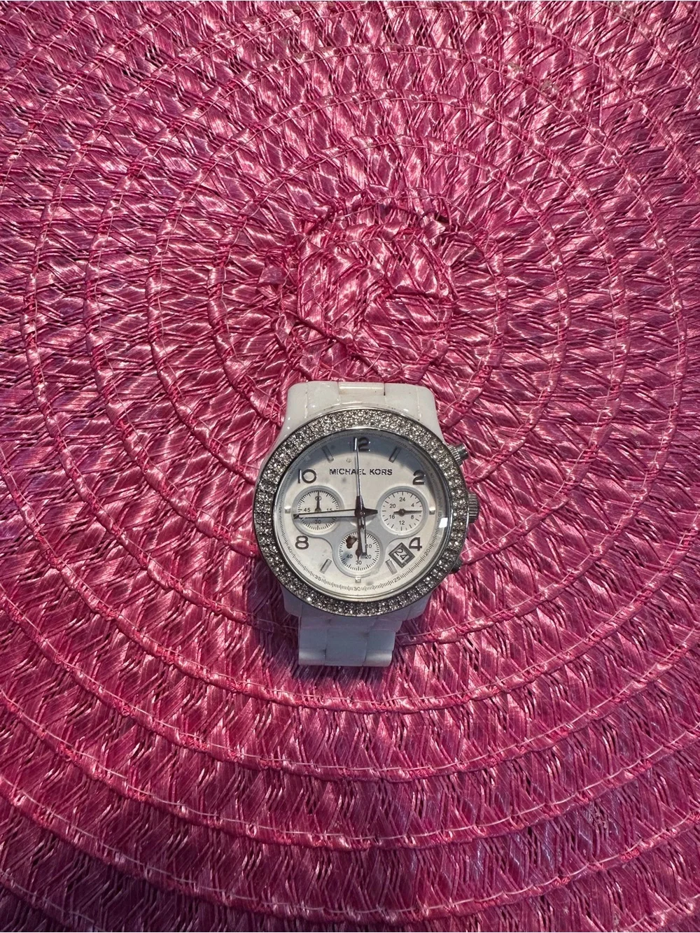 Michael Kors White Ceramic Crystal-Trim Chronograph Watch